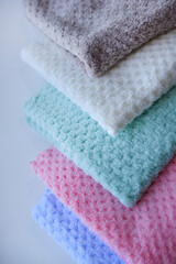 Multi-colored pile towels. A soft towel.