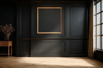 Elegant Dark Interior Mockup with Golden Frame