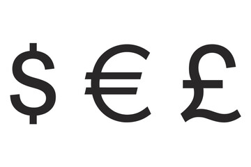 Obraz premium Illustration of three currency symbols dollar euro and pound in black color