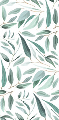 Elegant watercolor leaves pattern on white background for textile design