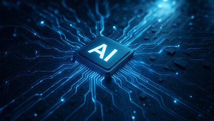 Macro shot of an AI chip integrated into a circuit board
