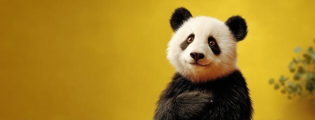 Fototapeta premium Adorable Panda Portrait Against Vivid Yellow Background