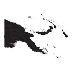 Political and geographical map of Papua New Guinea with provinces, islands, borders, cities, and terrain

