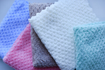 Multi-colored pile towels. A soft towel.