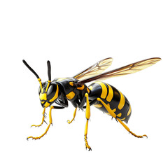 A detailed close up of a yellow jacket wasp on a black background