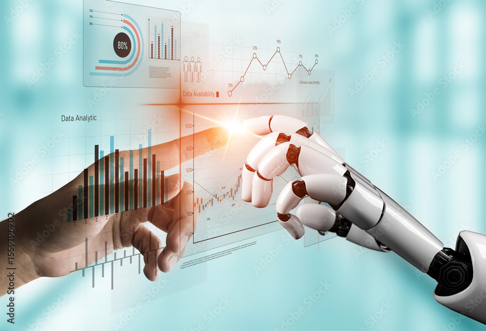 Poster ai analyzing data analytics dashboard, detecting financial patterns, visualizing metrics, and genera