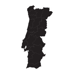 Political and geographical map of Portugal with districts, borders, cities, rivers, coastline, and terrain


