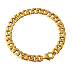 A thick gold cuban link chain bracelet isolated on transparent background