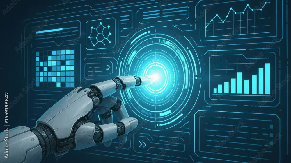 Aufkleber a robotic hand reaching towards a glowing interface, symbolizing the interaction between humans and 
