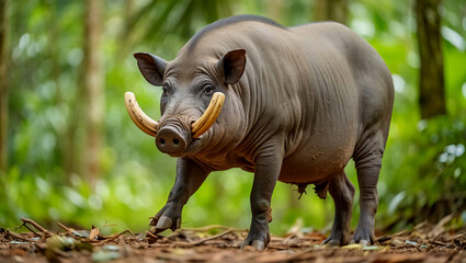 Obraz premium Wild boar with curved tusks in forest babirusa wild pig