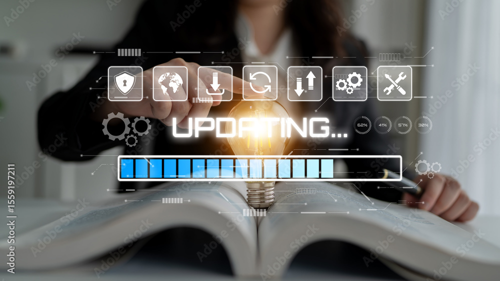Poster knowledge upgrade and software updates support digital skills growth, competitiveness, and continuou