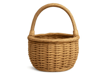 Woven wicker basket with arched handle, isolated on transparent background, ready for easter eggs or picnic supplies