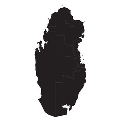 Political and geographical map of Qatar with municipalities, borders, cities, desert, and coastline details

