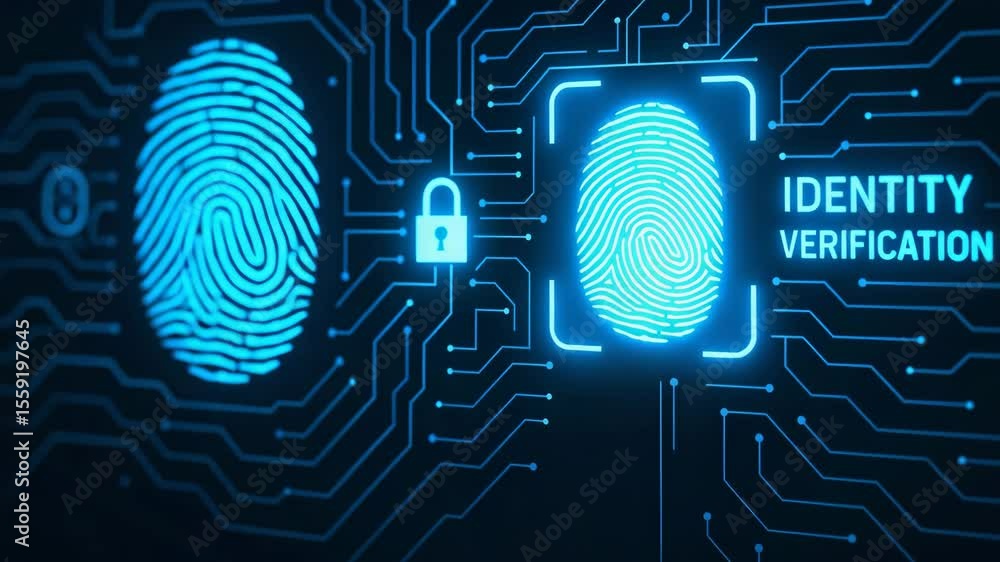 Poster this image showcases a digital fingerprint scanning for identity verification
