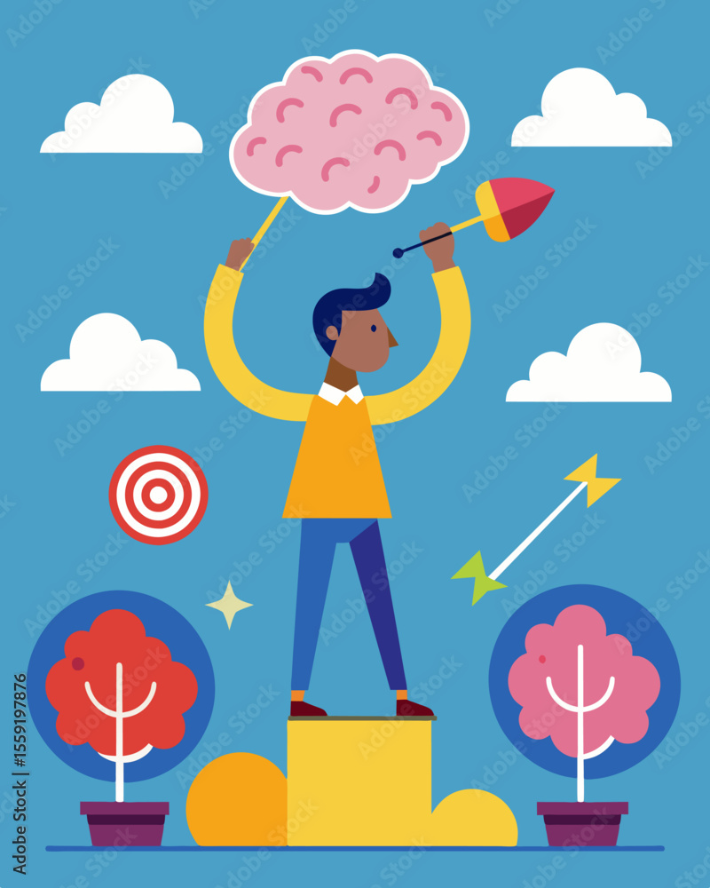 Poster the binds of perfectionism ping the brain in a constant state of striving.. vector illustration
