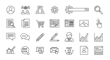 Collection of Minimalist Line Art Icons for Business and Web Design.