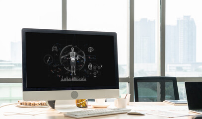 Medical science technology and futuristic healthcare virtual computer software analyze human health...