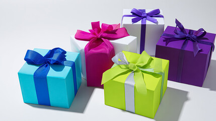 A shopping cart with red gifts with gold bows on a red background. Holidays, gifts, shopping copy space banner.