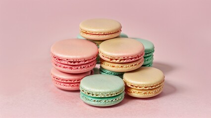 Fototapeta premium Assorted Macarons on Pink Background
