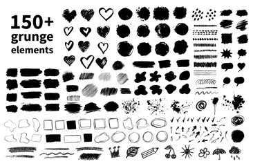 Vector isolated hand drawn grunge design elements including brush strokes, textures and shapes.
