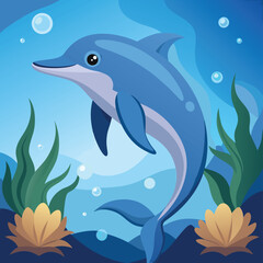Obraz premium vector illustration of a dolphin isolated on transparent background, whale in the sea