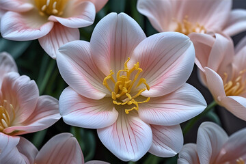 Fototapeta premium A beautiful close-up of delicate white and pink cosmos flowers.