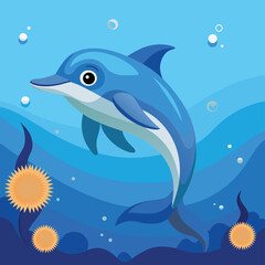 vector illustration of a dolphin isolated on transparent background, whale in the sea