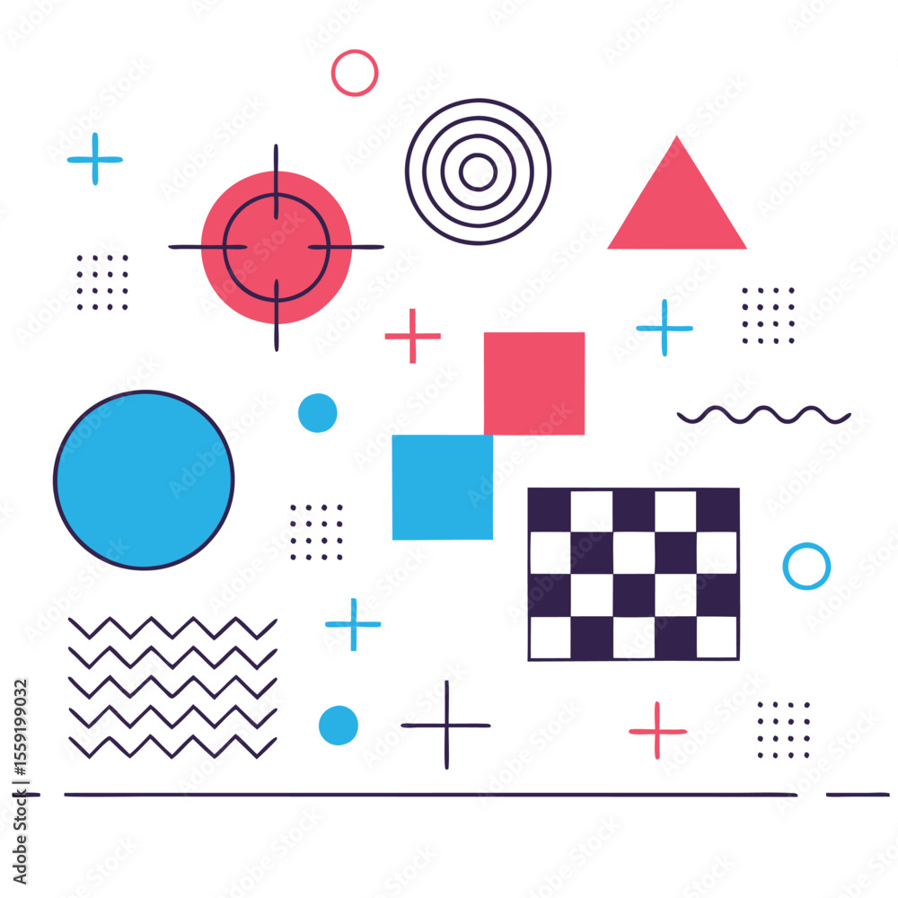Poster abstract geometric shapes and patterns in a memphis style design