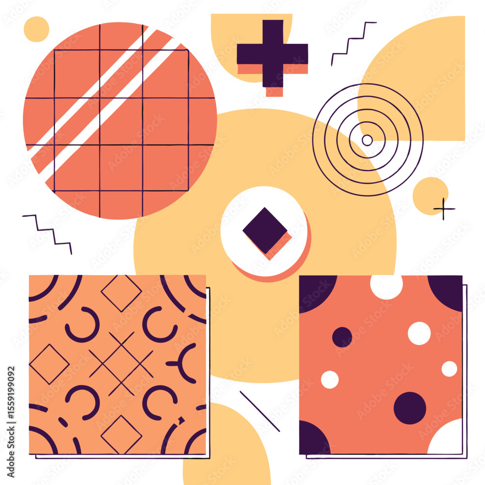 Poster abstract geometric shapes and patterns in retro style