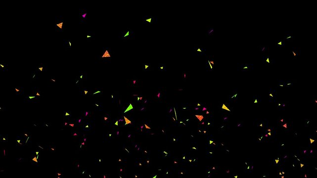 Colorful fireworks confetti explodes on black background, animation of the explosion and fall of confetti,confetti bomb effect colorful fireworks confetti explosion on  black background, pop up confet