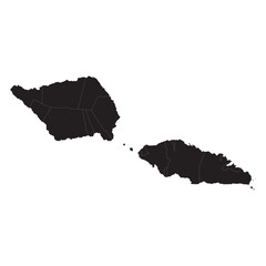 Political and geographical map of Samoa with islands, districts, borders, cities, coastline, and terrain

