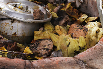 photography of traditional Peruvian food called Pachamanca. Food concept.