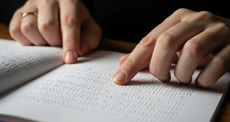 Fingers tracing raised Braille dots on a page, illustrating tactile reading as a vital tool for education and independence among the blind community.