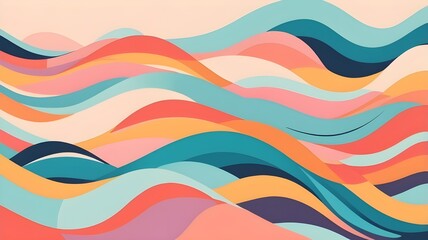 Abstract horizontal background with colorful waves. Trendy vector illustration in style retro 60s, 70s. Pastel colors