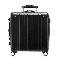 Black carry on suitcase with wheels and handle ready for travel
