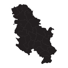Political and geographical map of Serbia without Kosovo, showing regions, borders, cities, and terrain

