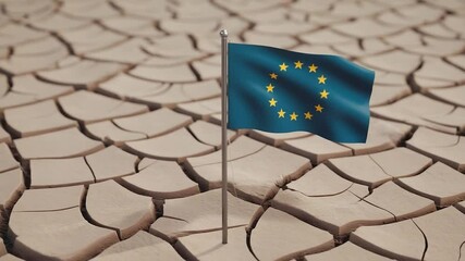 EU flag on cracked earth - Powered by Adobe