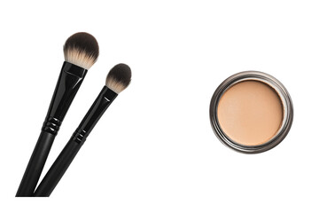 Photo of a jar with makeup foundation on the right isolated with a black border isolated on a transparent background in PNG format