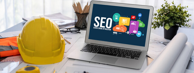 SEO search engine optimization for brisk e-commerce and online retail business showing on computer...