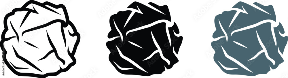 Poster crumpled paper ball vector illustration set for design element and creative project and icon and log