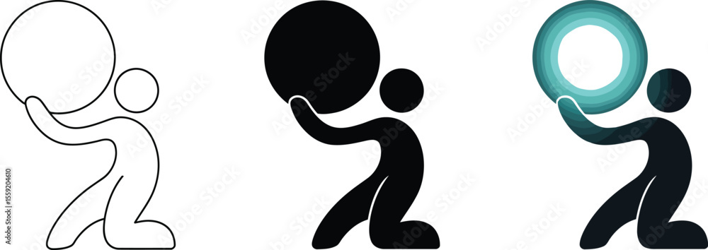 Poster illustration of a person carrying a sphere in different styles vector graphic design element art wor
