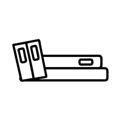 Stack of books on new shelf in minimal line art style, concept of icon, vector, housewarming  