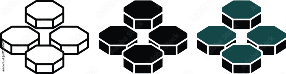 Poster octagonal shapes graphics vector design elements collection in black and white and green color schem