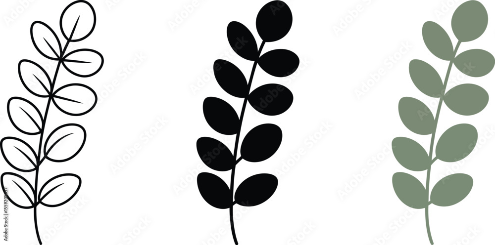 Poster botanical illustration of leaves in different styles vector design for decoration and graphic elemen