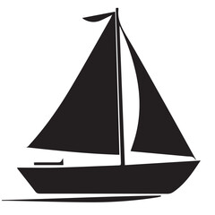 Black silhouette of a sailboat with full sails on a white background