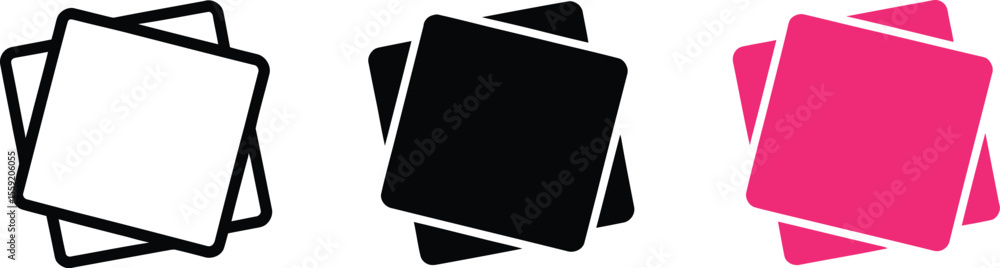 Poster three overlapping squares vector design elements in black white and pink color for graphic design us