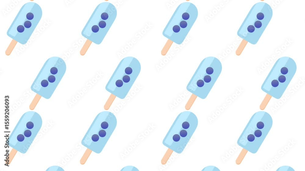 Poster repeated pattern of blueberry popsicles on a light background, creating a visually tasty and refresh
