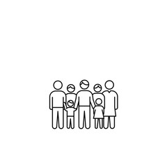 Children and adults together. Symbolizes: family values ​​and children's rights. Linear icon on a transparent background.