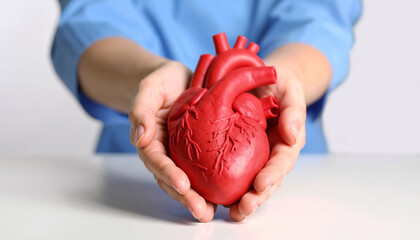 A doctor holding a 3D model of a human heart