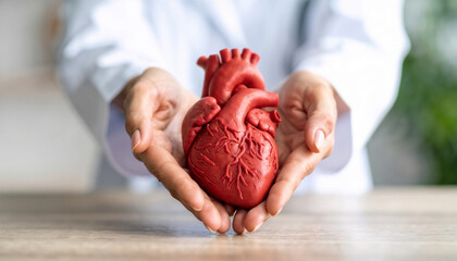 A doctor holding a 3D model of a human heart